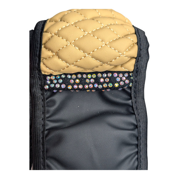 Black & Beige Faux Leather Bling Rhinestone Steering Wheel Cover 14.6"-15" New - Picture 7 of 7
